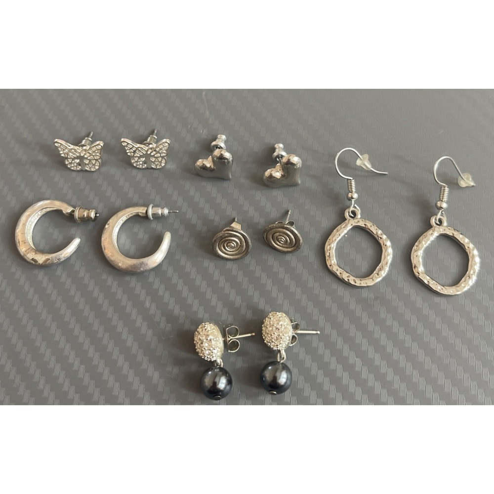 Vintage Lot of 6 Pierced Earrings Studs Dangle Some Silver Tone Metal Mixed